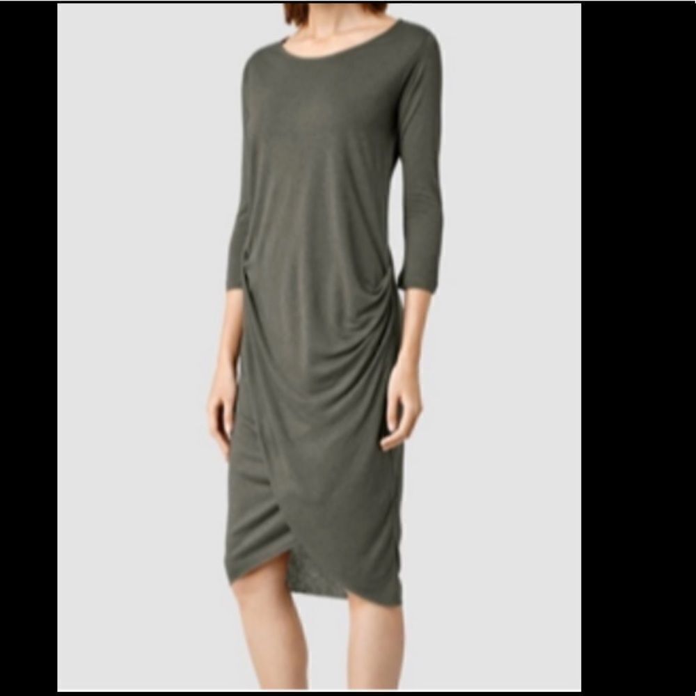 NWOT All Saints ruched drapey wrap dress. Size 6